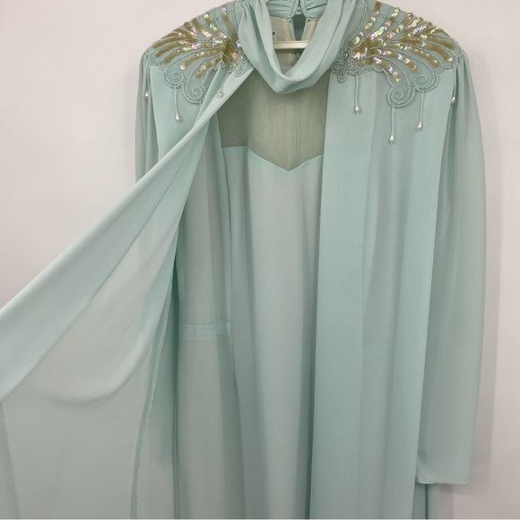 Vintage Ursula of Switzerland Formal Dress Sea Foam Blue Green Mother Of Bride - Picture 7 of 14